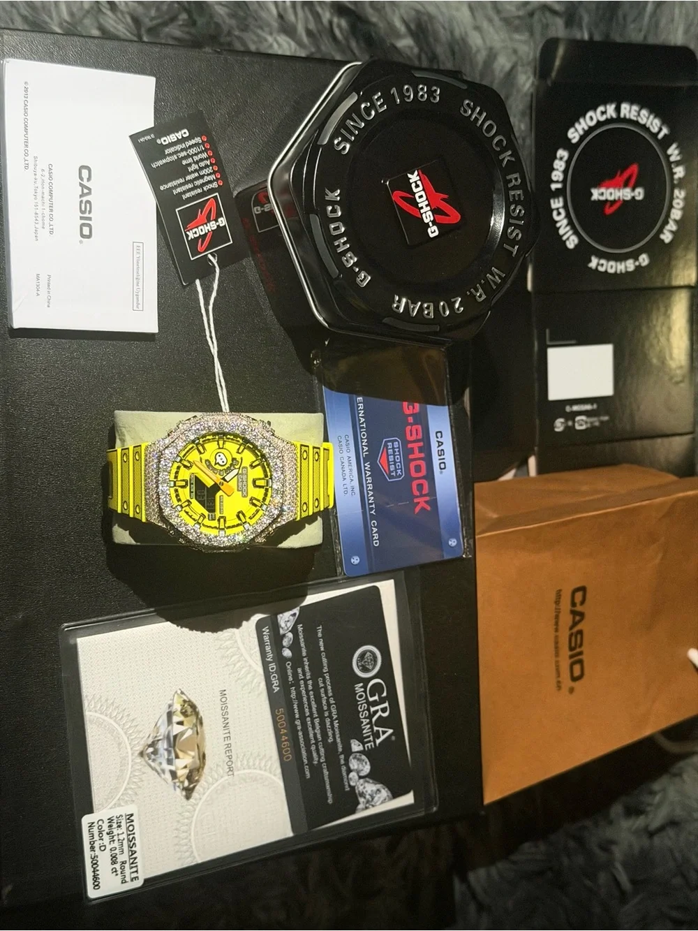 Casio G-Shock Yellow Men's Watch with Pink Crystal Bezel